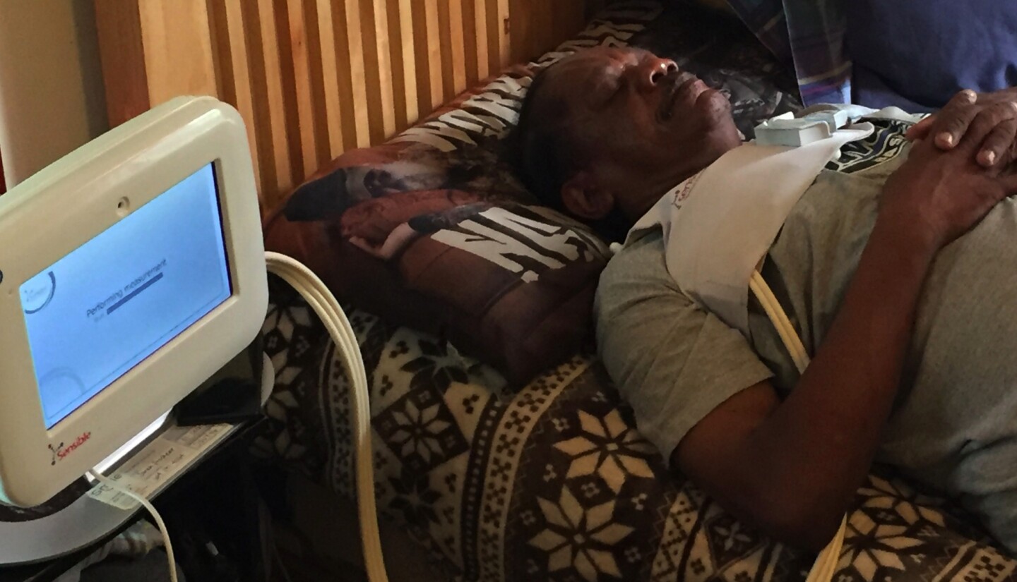 The SensiVest gets hard-wired to a tablet and is worn by the patient, in their home, for just one 90-minute session per day
