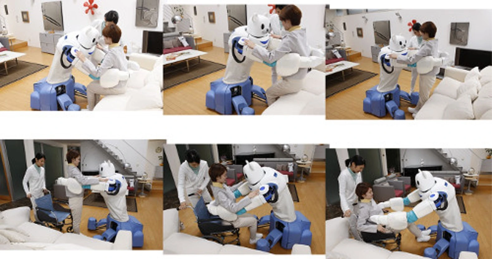 Sequence images showing Robear helping patients