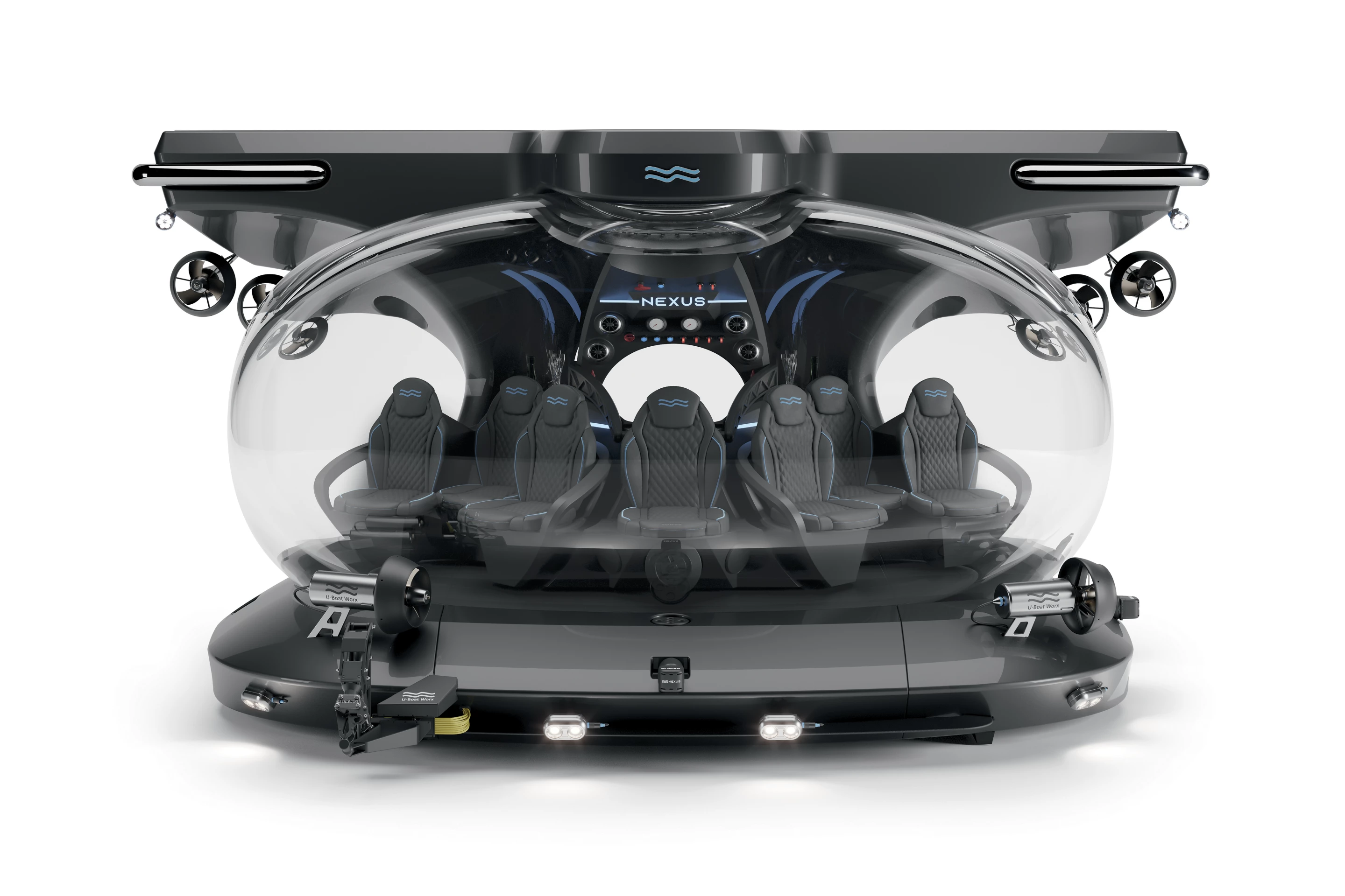 The Nexus series electric submersibles can accommodate up to nine occupants, including the pilot