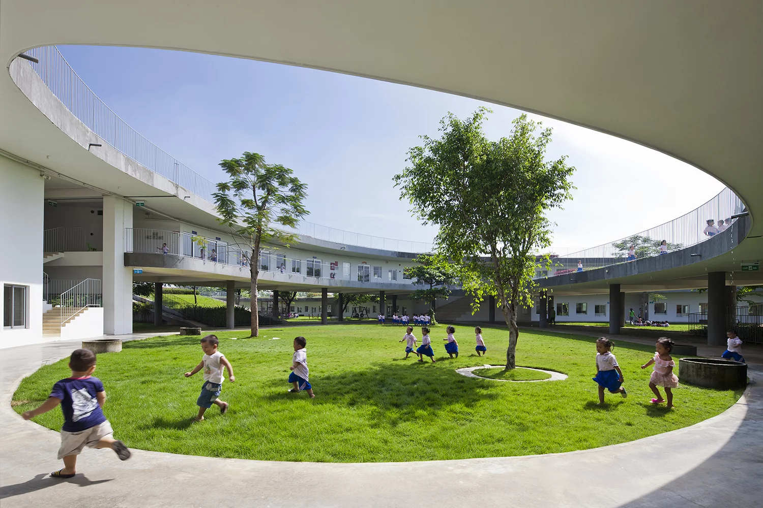 The kindergarten is designed to cater to a maximum of 500 children and measures 3,800 sq m (40,902 sq ft) (Photo: Hiroyuki Oki)