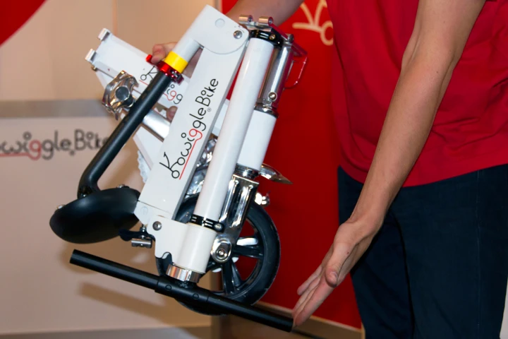 The Kwiggle Bike folds down to a compact package