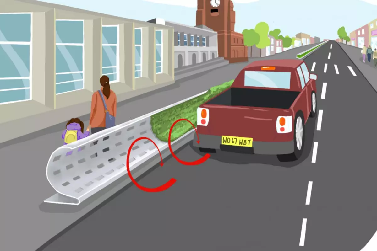 The barriers should also reduce traffic noise, plus they could be used as a scaffolding for greenery