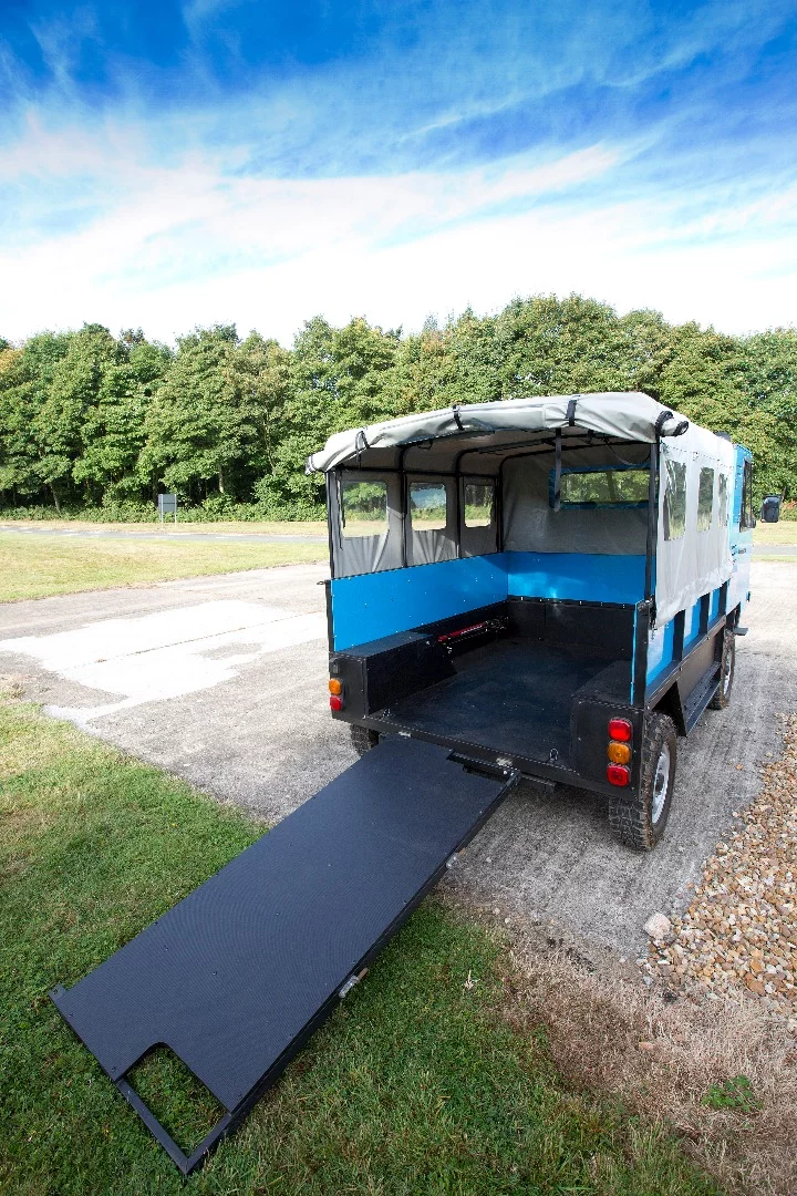The Ox flat pack truck was conceived as light and durable all-terrain vehicle that, when disassembled, can packed into a shipping container six at a time