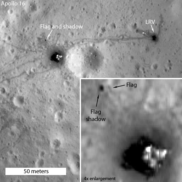 Apollo 16 site showing flag shadow (Photo: NASA)