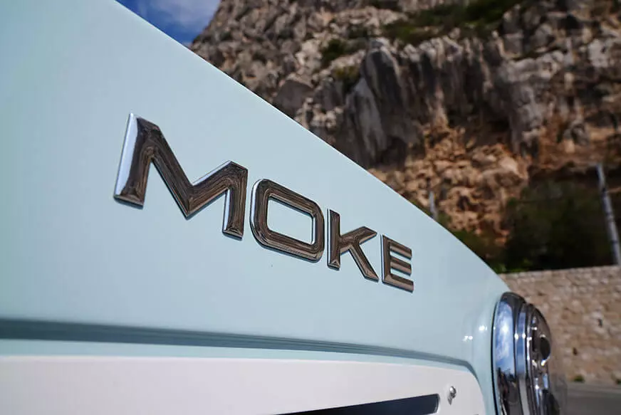 The 2022 Moke Californian features a 44-hp electric motor driving the rear wheels, and packs enough battery for up to 80 miles of per-charge driving