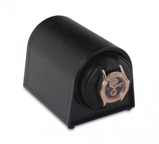The Orbita Sparta Mini watchwinder in black faux leather