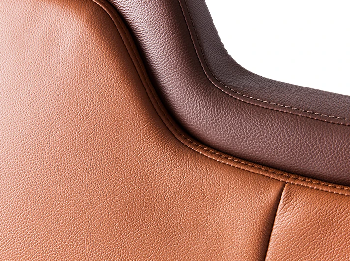 The interior is trimmed in leather