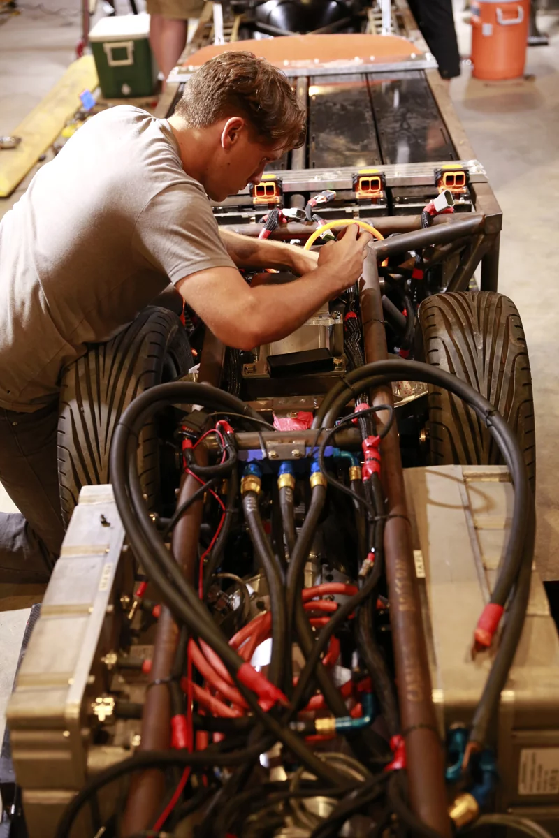 At work on the VBB-3 (Photo: Denis Boussard/Venturi Automobiles)