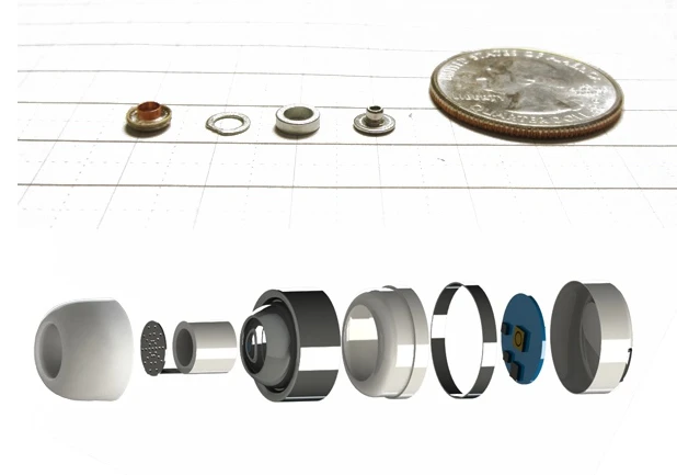 Exploded view of the Dot wireless in-ear headset