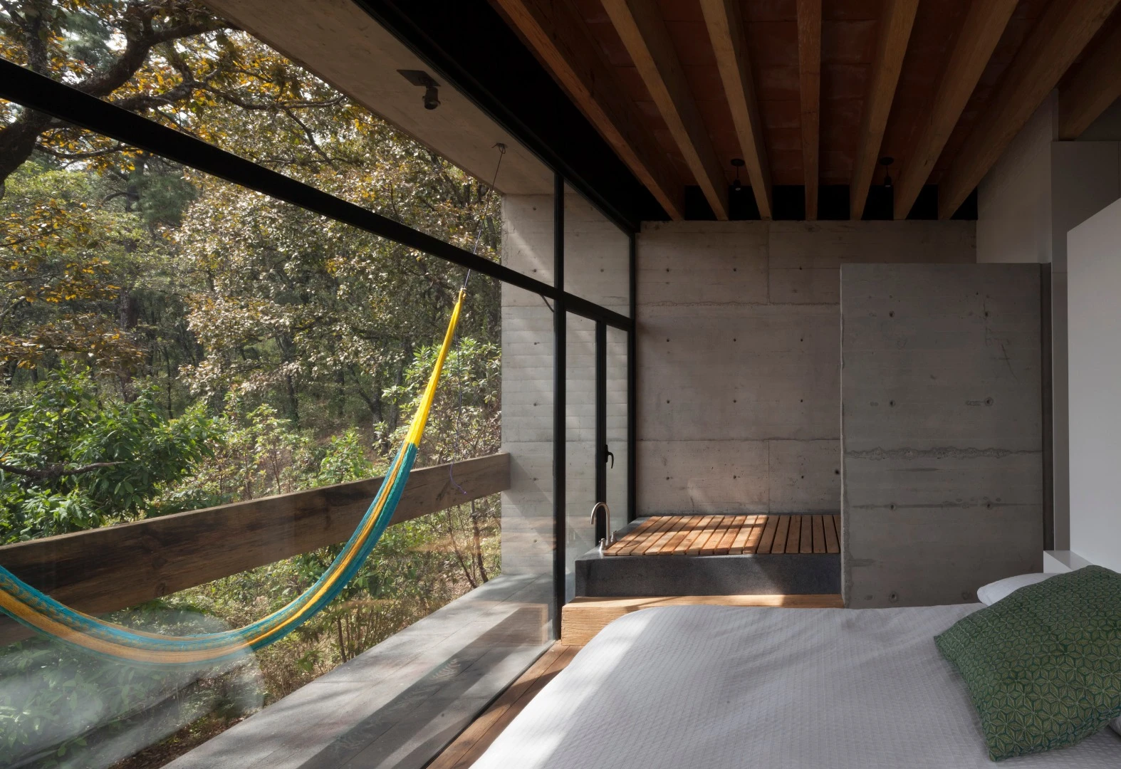 Bedroom with a view inside the Casa de la Roca
