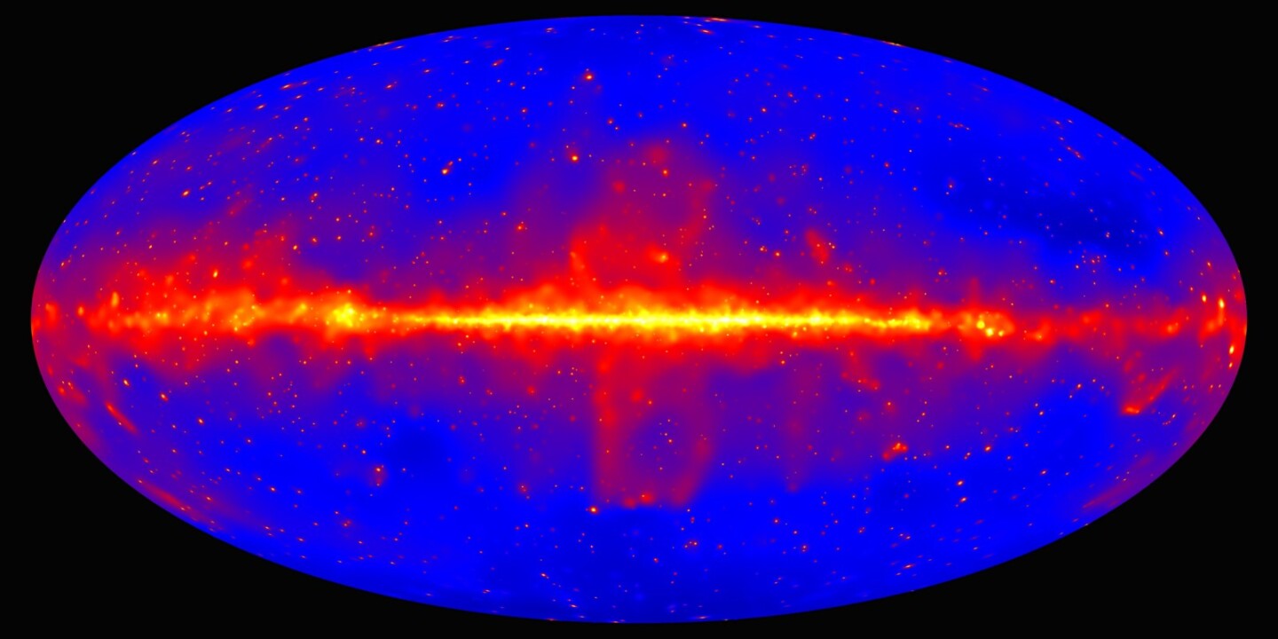 This map, compiled from nine years of Fermi data, shows gamma-ray sources from across the observable universe