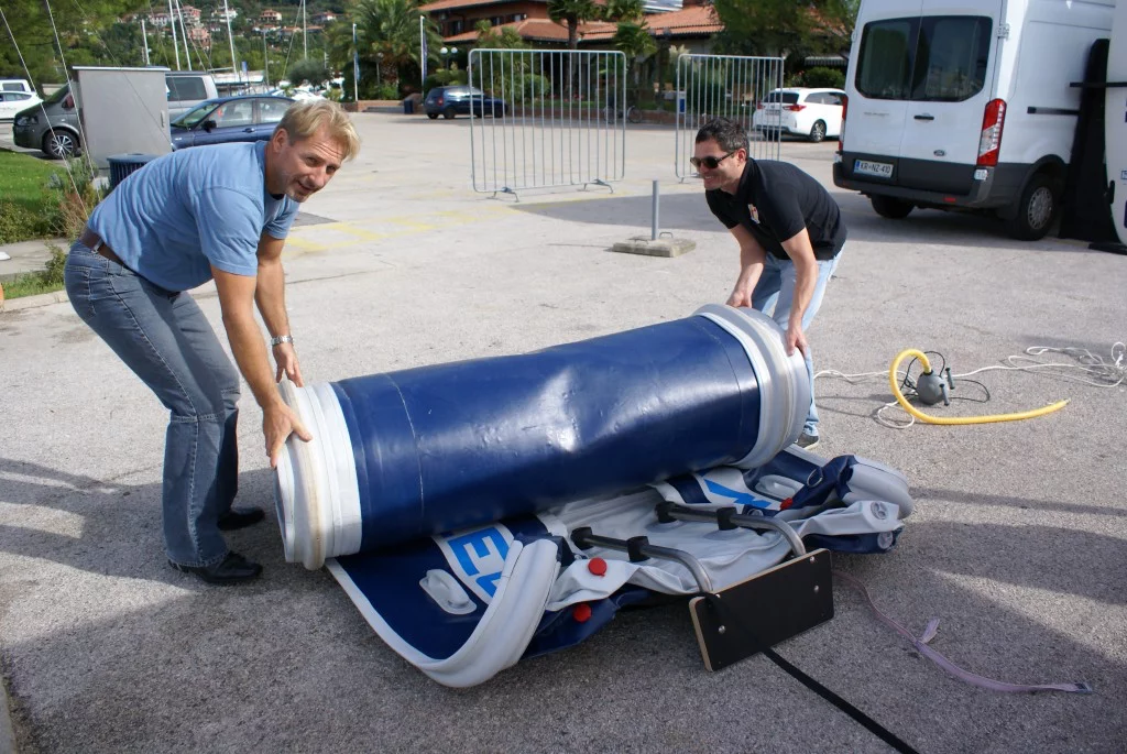 The Ferryboat as it looks before being unrolled and inflated
