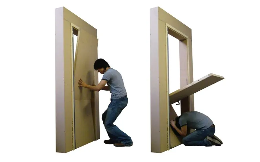 Younghwa Lee's door provides shelter in the event of an earthquake