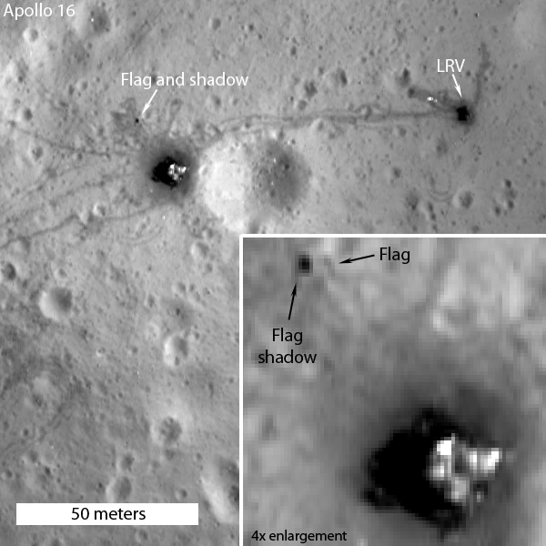 Apollo 16 site showing flag shadow (Photo: NASA)