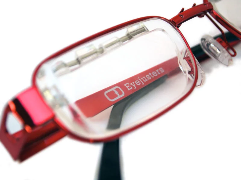 The Eyejusters adjustable glasses SlideLens technology as seen up close