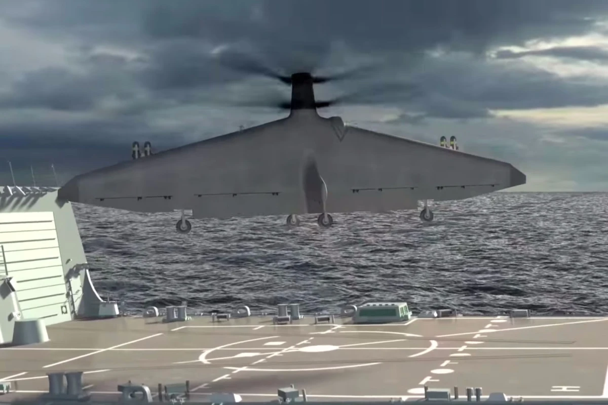 Artist's concept of the Tern UAV concept launching vertically before transitioning to horizontal flight