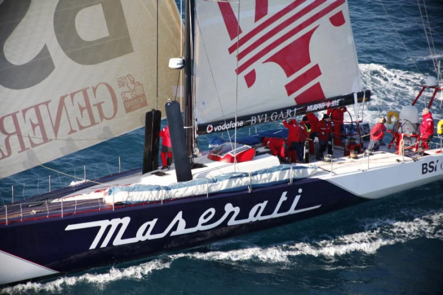 The Maserati VOR70 mono-hull racing yacht features composite material construction