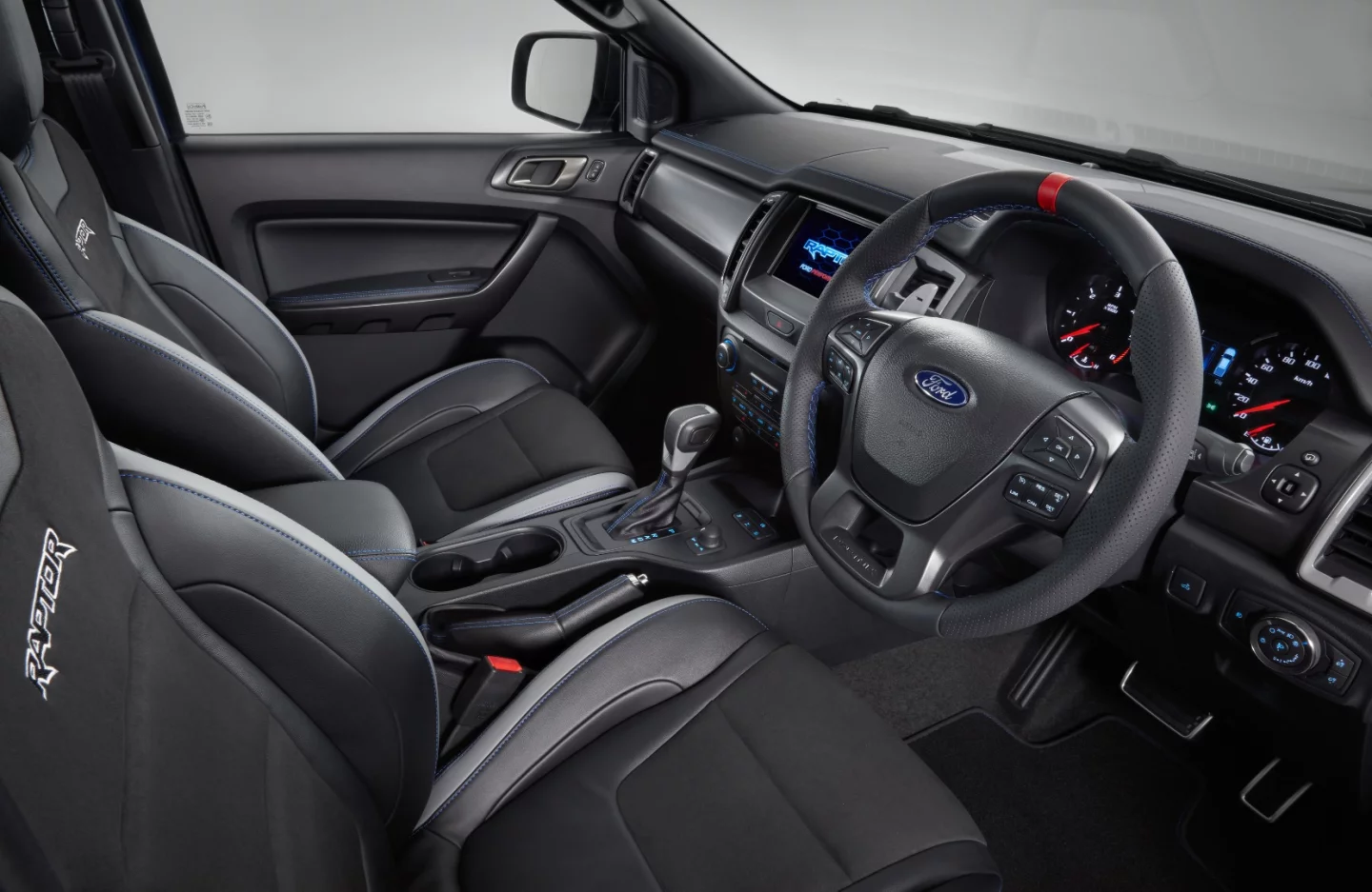 2018 Ford Ranger Raptor: technical suede fabric gives grip in the seats when things get a bit hairy