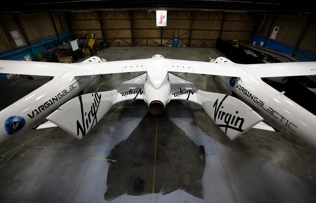 SpaceshipTwo attached to the WK2 launch craft (Photo: Mark Greenberg)