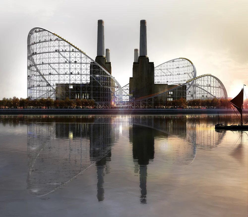 Battersea Power Station reimagined, with roller coaster (Image: Charles Wallon/Airstudio/Atelier Zündel Cristea)