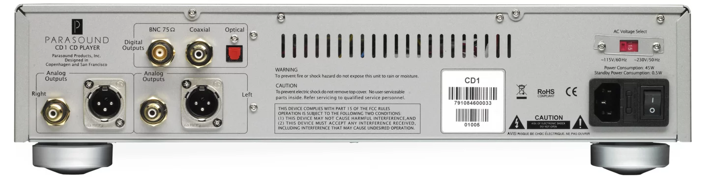 The Parasound CD1 has cable outlets designed with noise reducion