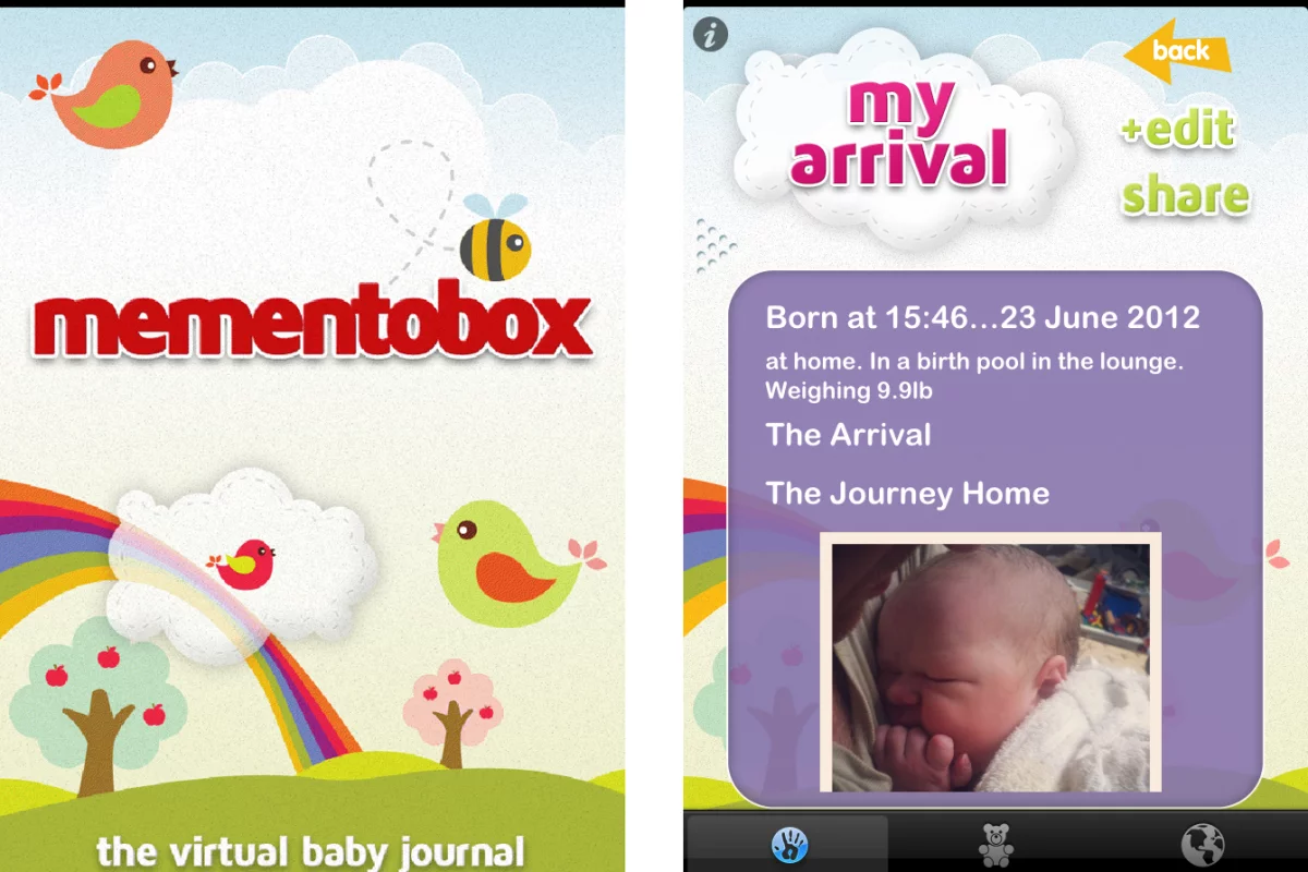 The Mementobox app itself is divided into three sections, My arrival, My first year and My world