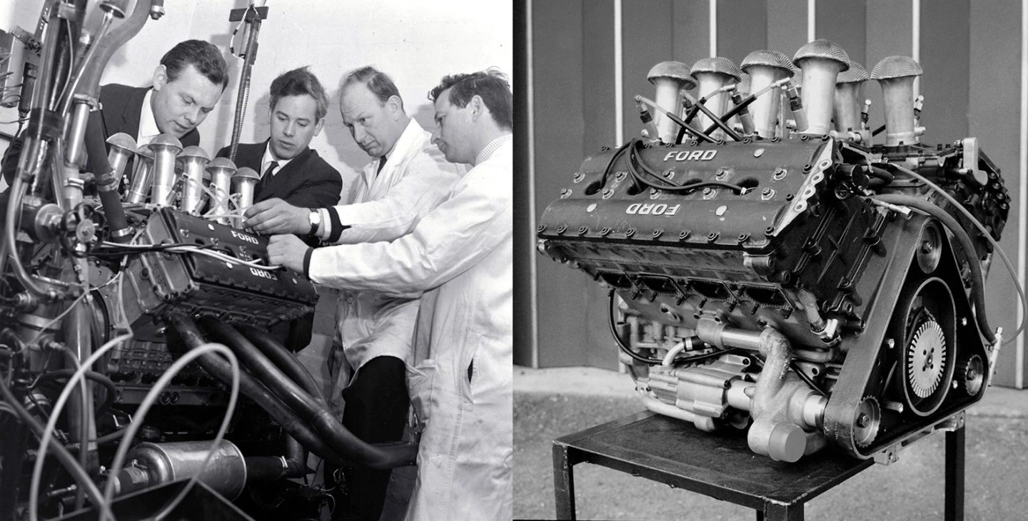 Cosworth has a history building successful V8 engines, with most of the company's 176 F1 wins achieved using the Duckworth-designed DFV (Double Four Valve) engine which won on debut in a Lotus (driven by Jim Clark) at the 1967 Dutch Grand Prix, and stayed in the winner's circle for 16 years, taking it's last race win in the 1983 United States Grand Prix in the Tyrell of Michelle Alboreto. Along the way it also powered Matra, Cooper, McLaren, Brabham, March and Surtees F1 cars and dozens of the greats won Grands Prix with a Cosworth engine.