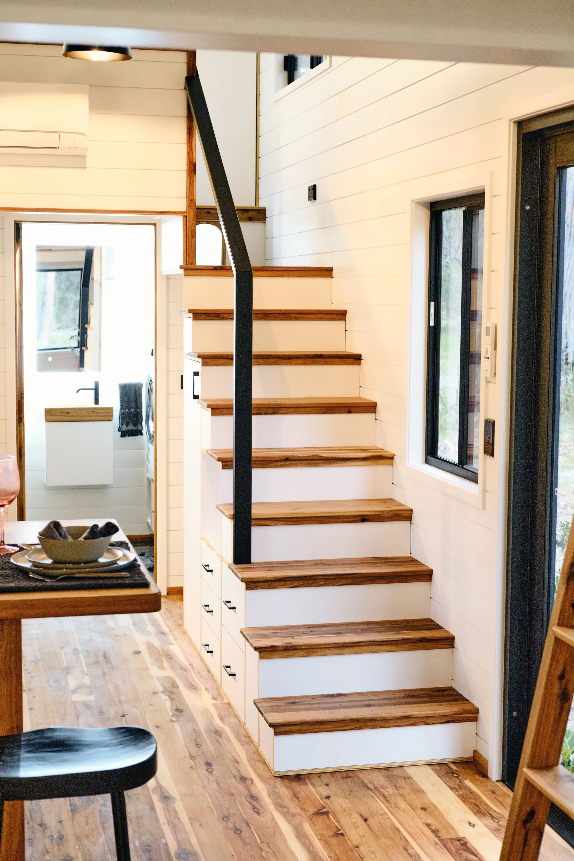 The Grand Sojourner Layout 3's interior walls are finished in pine