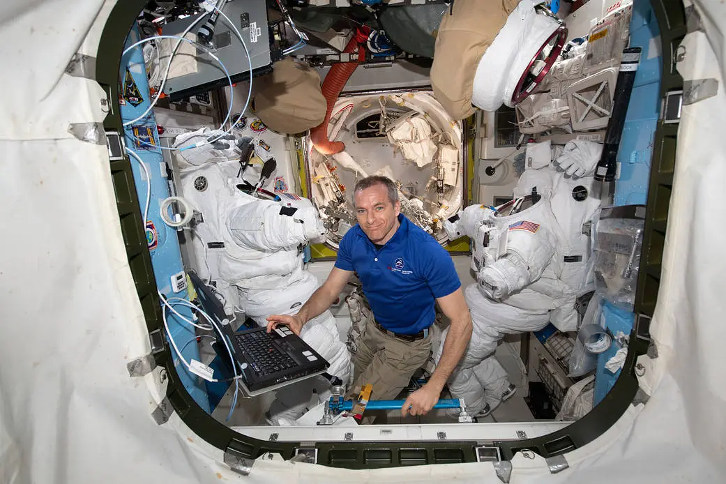 Canadian Space Agency astronaut David Saint-Jacques inside the Harmony module aboard the ISS last month
