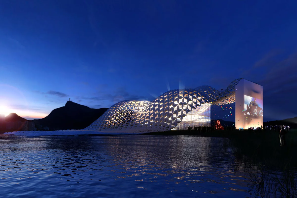 The Mobile Cultural Mobilizarte is a three-part inflatable portable pavilion