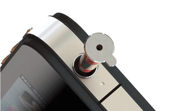 iPin clicks into the headphone jack and rotates to activate