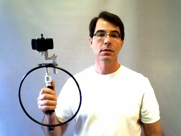 Inventor Peter Homer with a prototype Circle Thing