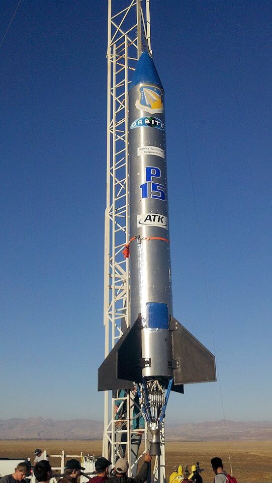 The Garvey Prospector P-15 on the launch rail prior to launch