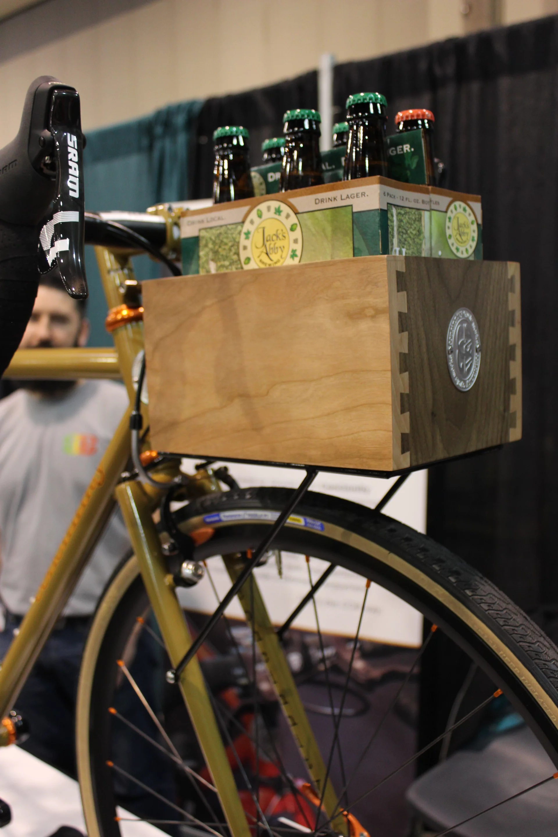 This Rymer cyclocross bike from Concinnity Cycleworks features a dovetailed six-pack-carrying box, made from reclaimed walnut and cherry wood