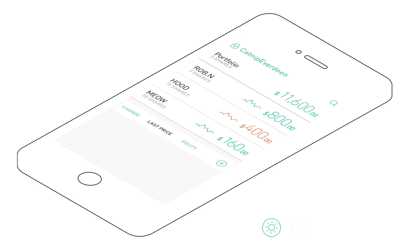 The portfolio screen of Robinhood's zero-commission trading app indicates markets are open