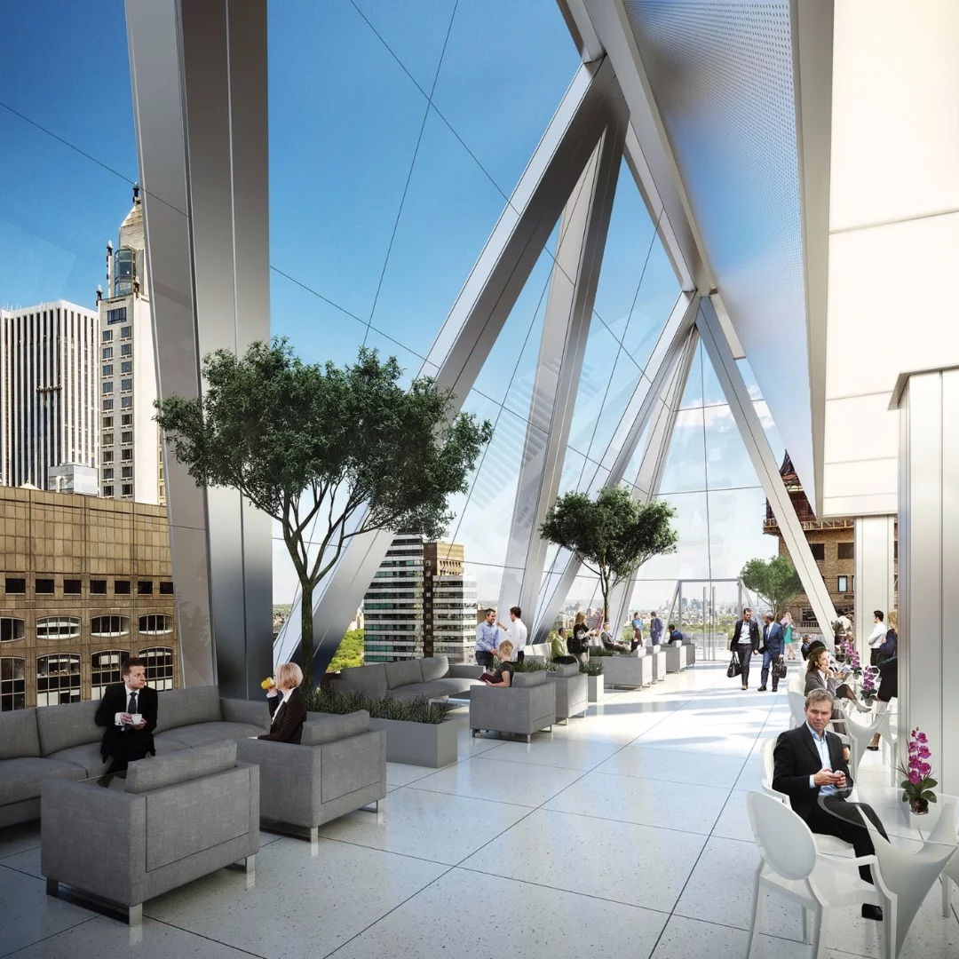 The tenants-only amenity floor has garden terraces on its north and south sides