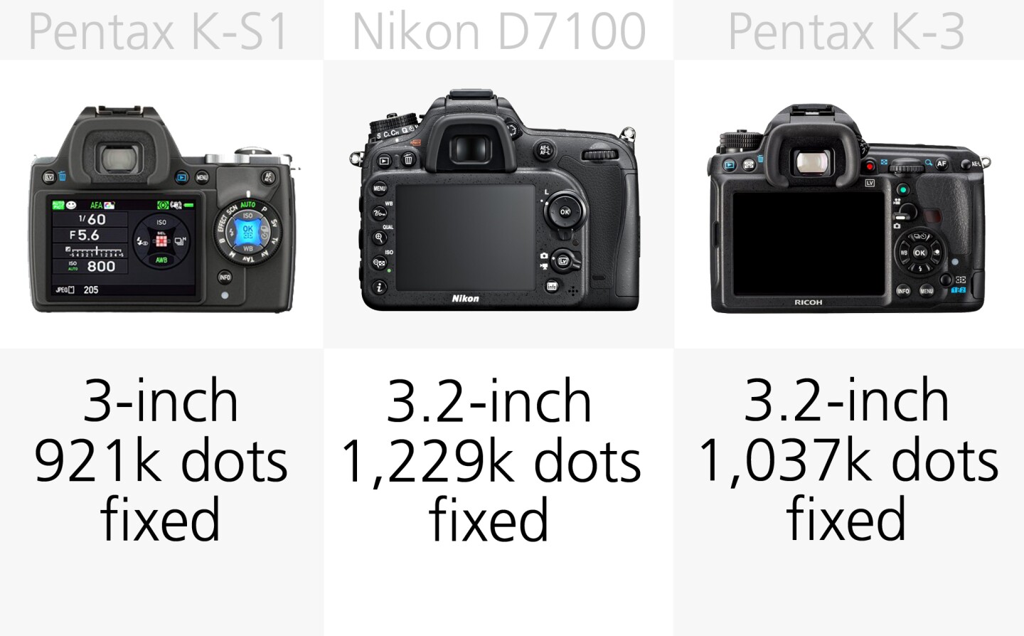 It's not the most expensive DSLRs in our selection which have the biggest screens, that honor instead goes to the Nikon D7100 and Pentax K3