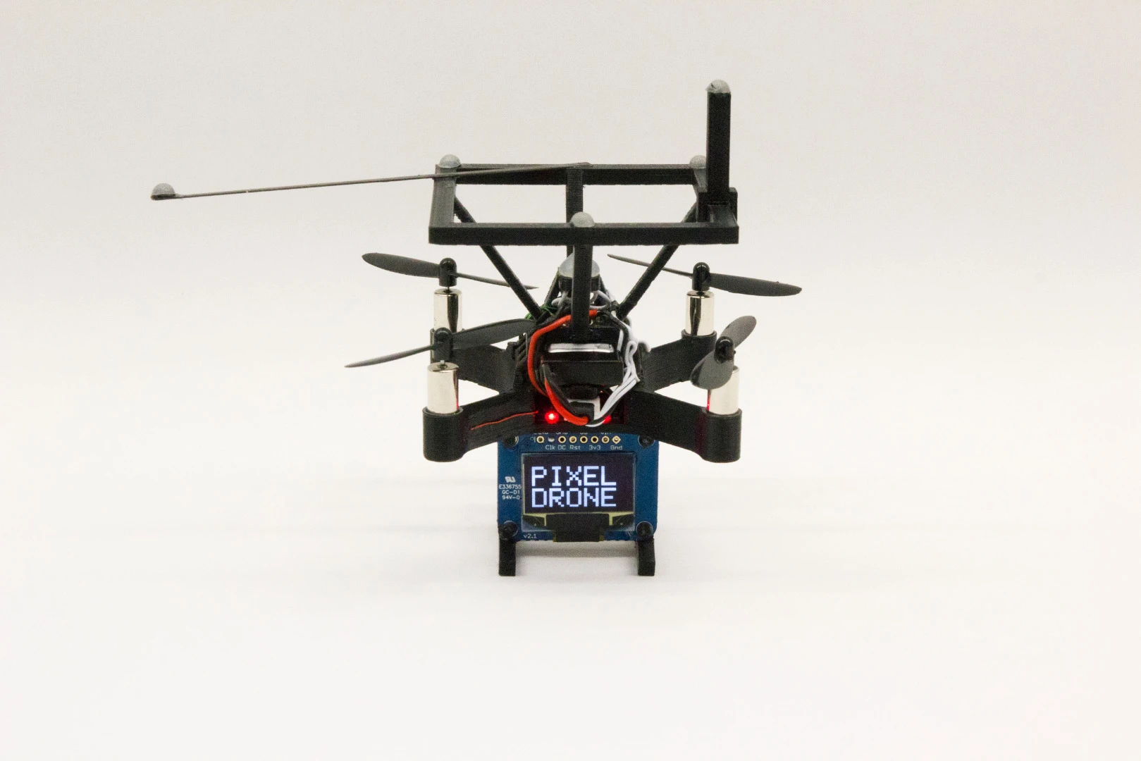 To enable tracking and positioning in real time, all of the BitDrones have reflective markers attached