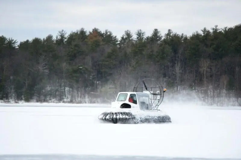 The AirRider hovercraft can reach speeds of 36 mph (58 km/h)