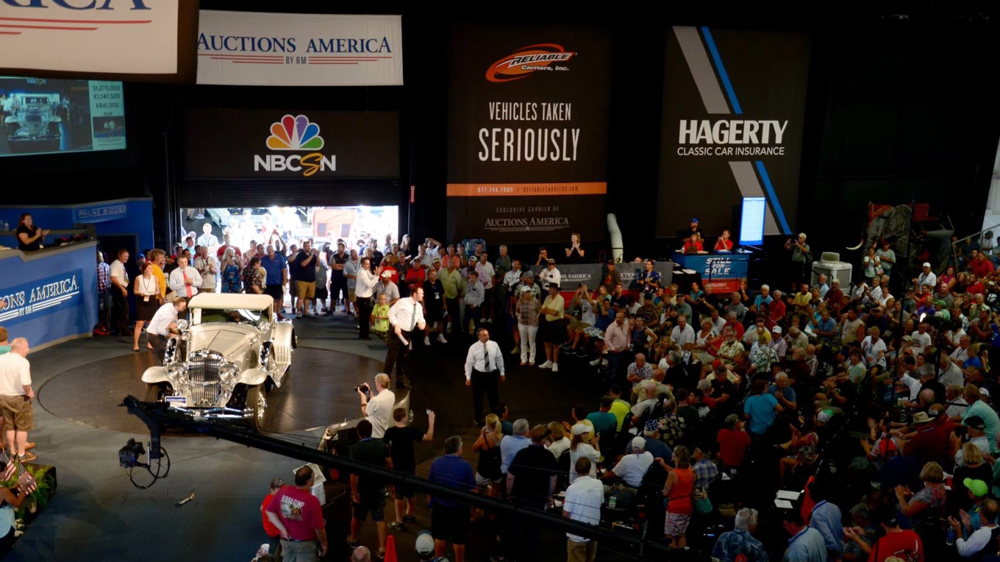 Auctions America began its extensive catalogue entry for this car with an excerpt from J.L. Elbert's book "Duesenberg: The Mightiest American Motor Car”: “It was a time of solid brass castings and engine-turned aluminum and stainless steel, of natural cowhide and quartered Circassian walnut, of hand-striped canework and whitewall tires white on both sides. Truly it was an honest day for product. Die-castings and synthetics are ubiquitous now. Veneered things are for the many. Those solid things were for the few. Here is a roaring saga out of the opulent Newport era – the Life and Times of an elegant motor car showpiece tailored for that few. Any car, deliberately designed to socially outrank others among patricians and at the same time competitively outdrive (89-mph in second gear) among playboys, would have to have been some automobile. That, Duesenberg was.” Appropriately auctioned in Duesenberg's home town, the history of this 1929 Duesenberg Model J Convertible Coupe by Murphy is well covered in the auction description, and at $1,402,500, it was "well bought."