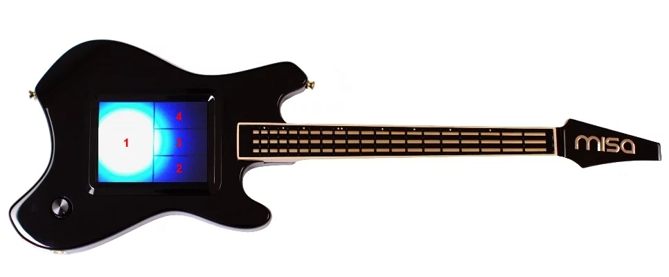The touch screen has been divided into four sections in standard mode, corresponding to different MIDI channels