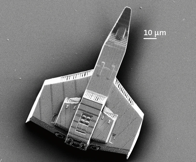 The completed structure of the tiny spacecraft shown under a scanning electron microscope (SEM)