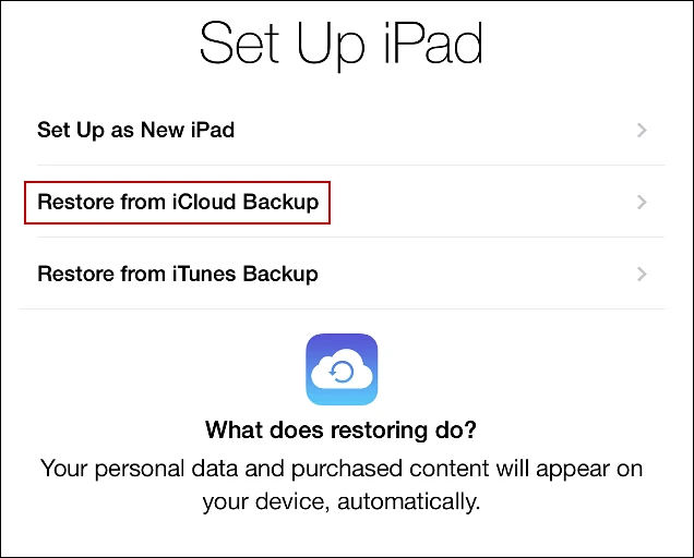 Restore from iCloud backup