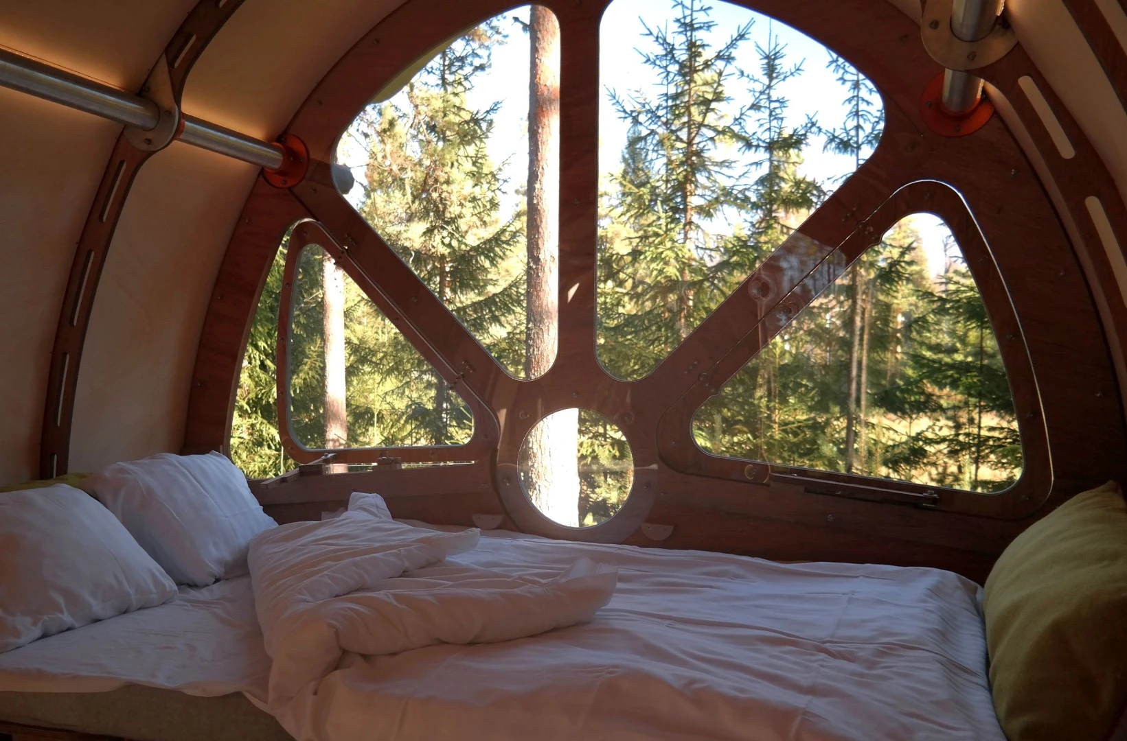 The Fuselage's seating and dining area turns into a double bed