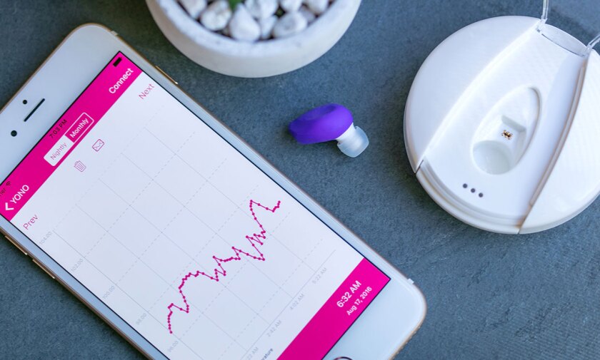 The Yono app (iOS only), earbud sensor and base station