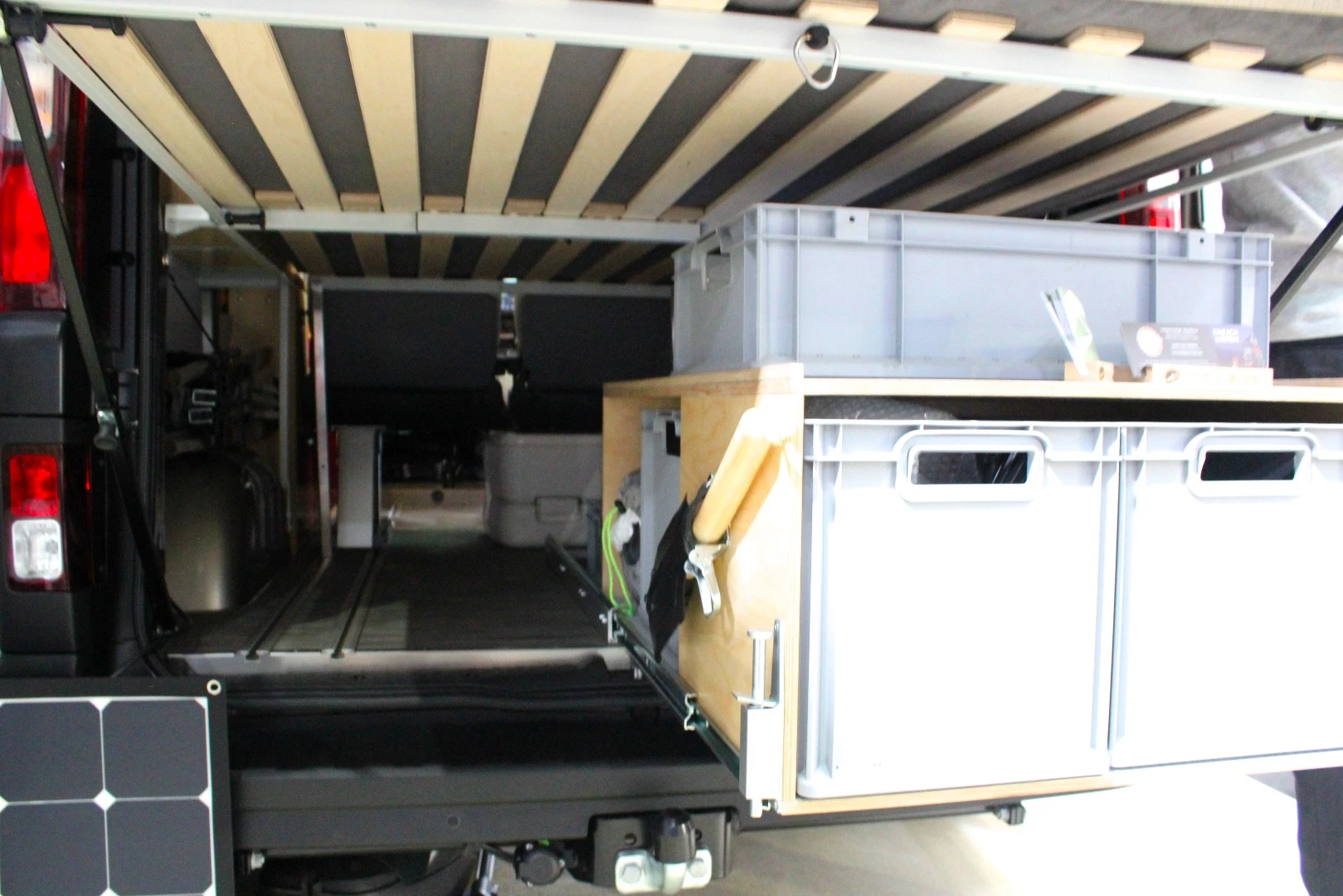 Closer look at the storage space and optional slide-out