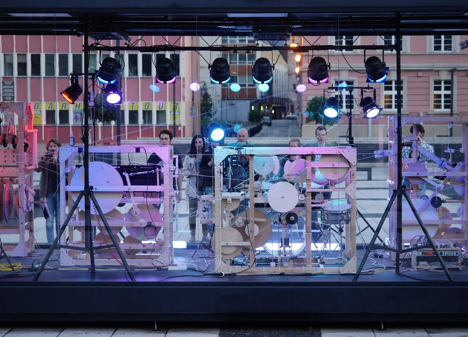 As the sun goes down, the inside of the glass case is brought to life thanks to donated lighting