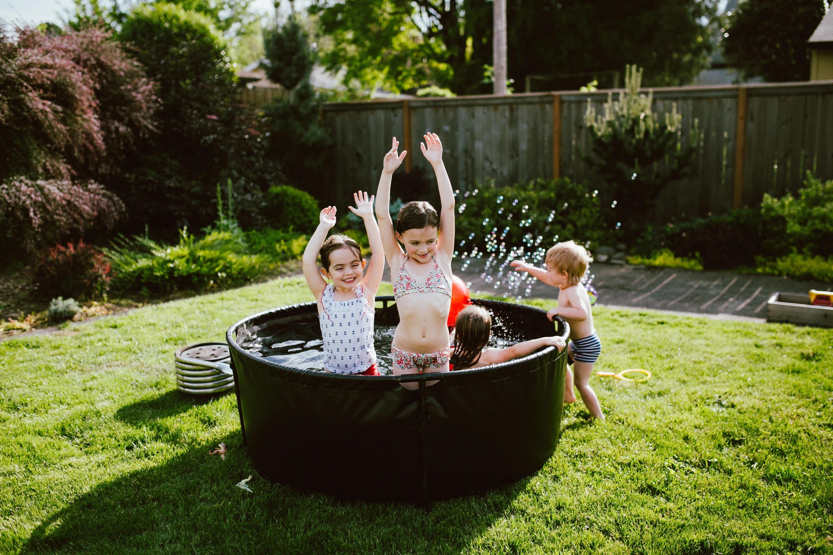 When in use, the 851 liter (225 gallon) hot tub measures 152 cm (60-in) in diameter at the top and 142 (56-in) in diameter at the bottom, with an overall height of 60 cm (24-in)