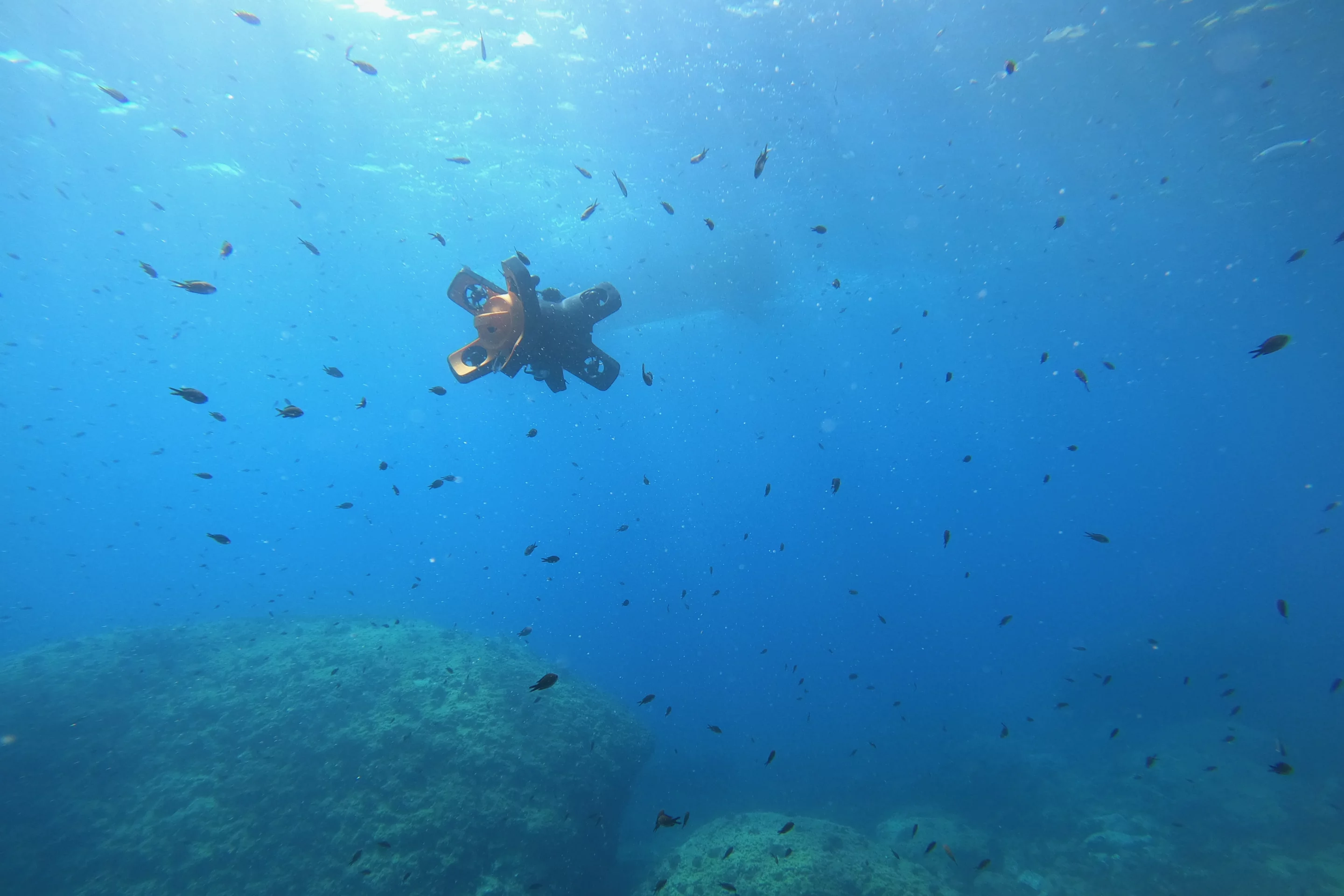 The uOne is equipped with both a forward-facing stereoscopic HD camera system and a downward-facing camera