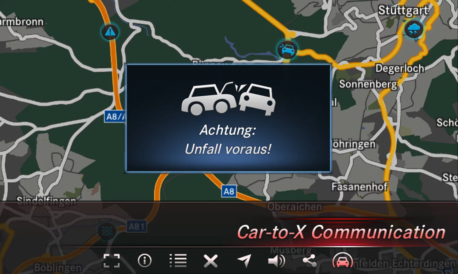 The Car-to-X system will warn drivers of hazards and obstacles